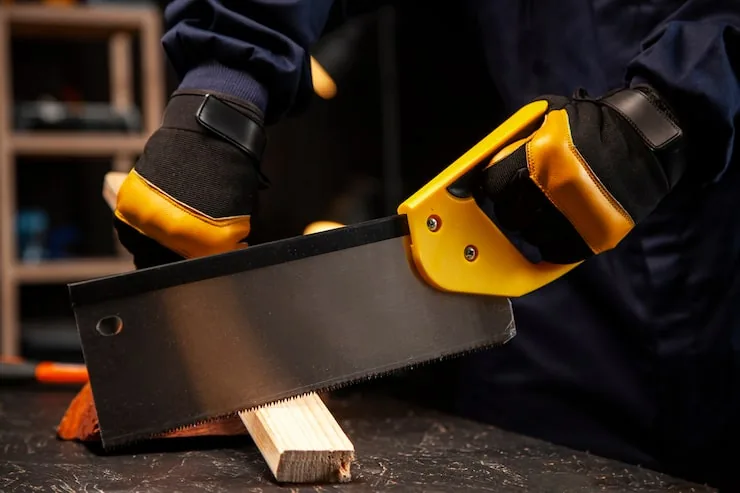 Usando una sierra para cortar madera