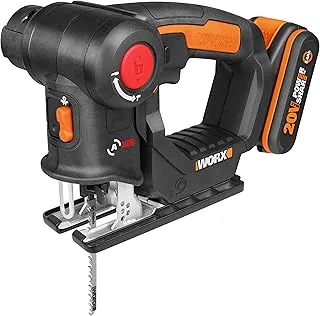 WORX WX550 Sierra sable y de calar 2 en 1 20V PowerShare, Batería 2Ah, Cambio de cuchilla sin herramientas, Velocidad variable, Negro, Naranja