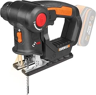 WORX WX550.9 Sierra de calar y sable Asis 20V, cambio rápido de cuchilla, Penduleo y bisel, doble encendido, LED, soplador en línea de corte, metal y madera en obra o taller, sin batería ni cargador