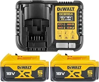 Paquete Doble de baterías de Iones de Litio DEWALT B DCB184 5.0ah 18v XR + Cargador DCB115, Color Amarillo.